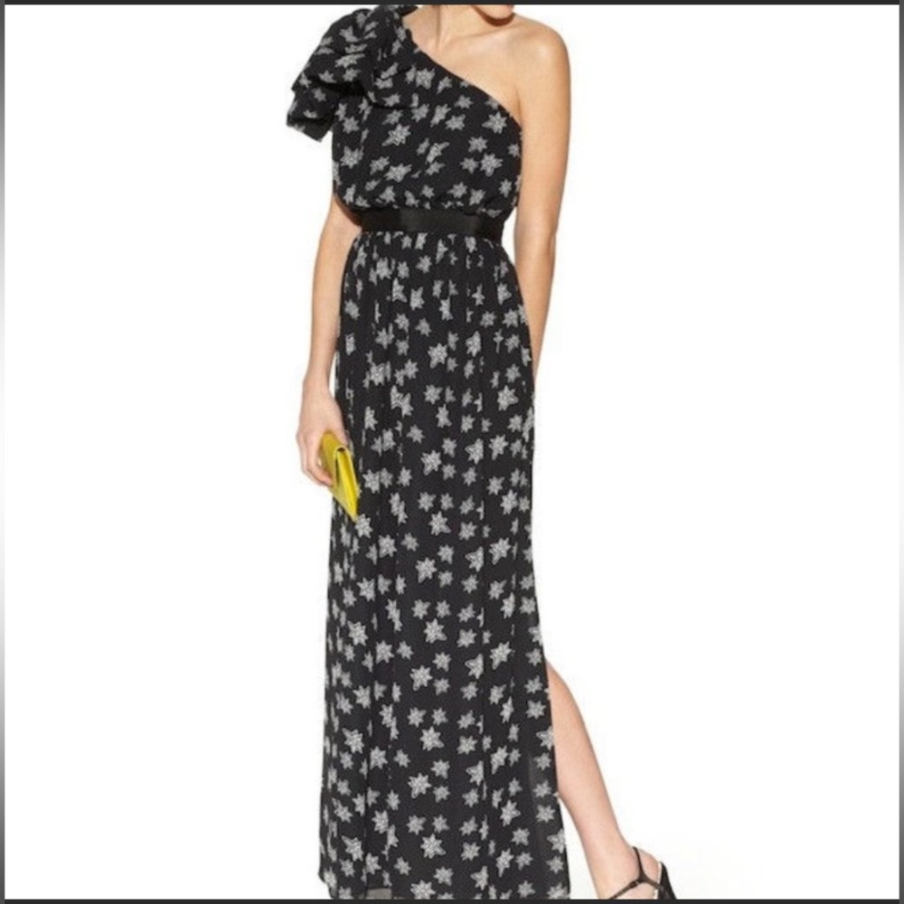 Kate Young for Target one shoulder star print maxi dress with statement bow